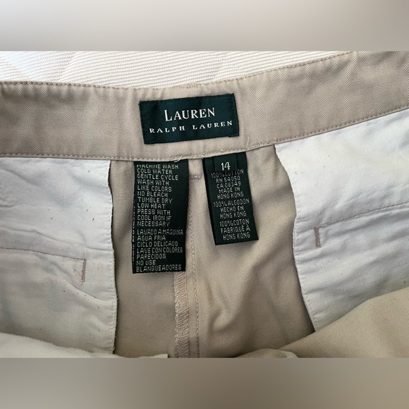 Ralph Lauren beige 100% cotton pants high waist straight legs pockets US 14 - Picture 8 of 15